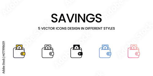 Savings Icon Design in Five style with Editable Stroke. Line, Solid, Flat Line, Duo Tone Color, and Color Gradient Line. Suitable for Web Page, Mobile App, UI, UX and GUI design.