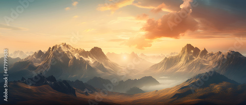 Sunset Splendor: Mountain Range Bathed in Golden Light