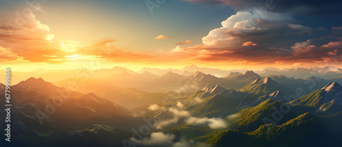 Sunset Splendor: Mountain Range Bathed in Golden Light © Abzal