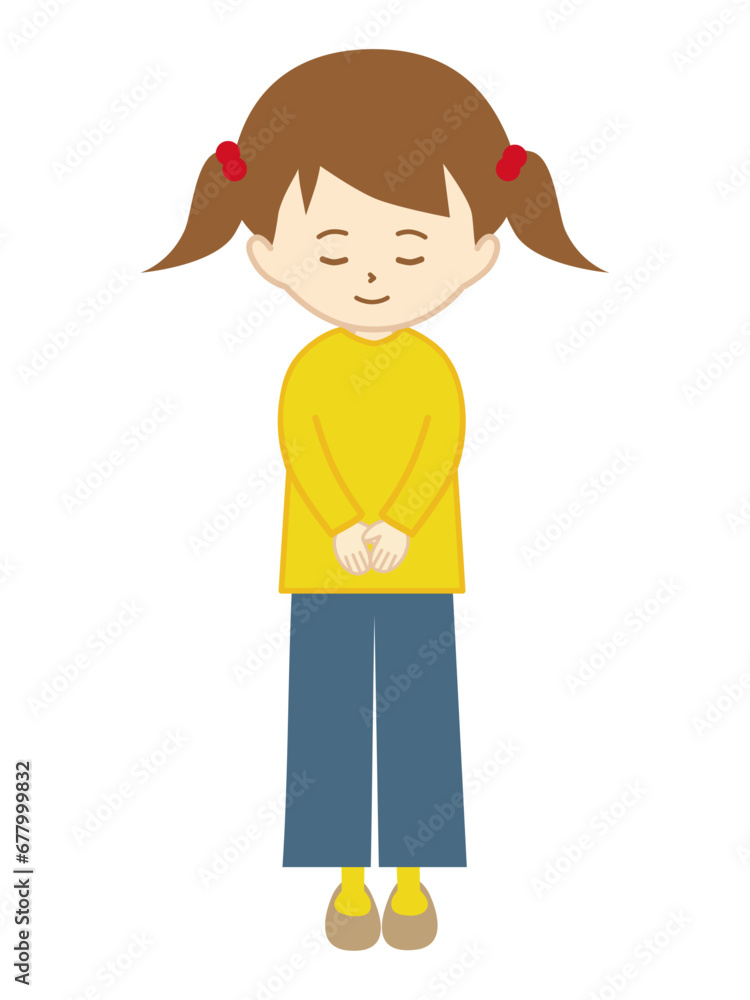 頭を下げて挨拶をする女の子 頭を下げて挨拶をする女の子