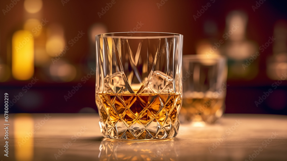 a glass of scotch whiskey on the bar, alcohol club nightlife countertop. a glass of scotch whiskey on the bar, alcohol club nightlife countertop.