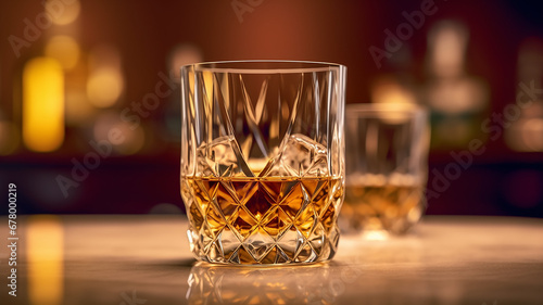 a glass of scotch whiskey on the bar, alcohol club nightlife countertop.