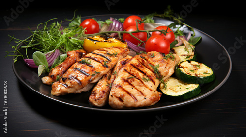Plate of grilled chicken with vegetables