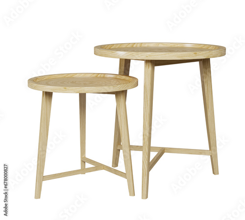 Empty wooden nesting tables isolated. 2 Piece round nesting coffee table set