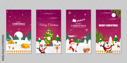 Vector illustration of Merry Christmas social media feed set template