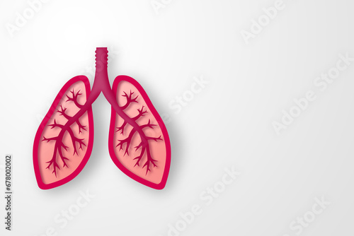Paper craft of the human lung on white background. Cross section of human lung for health care concept.