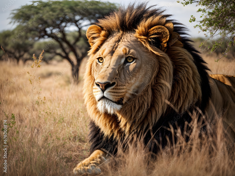 A close up illustration of a lion