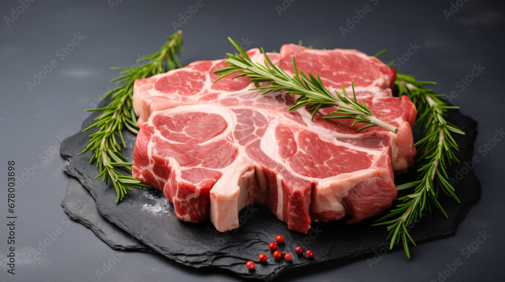 Raw fresh meat lamb mutton saddle. Gray background