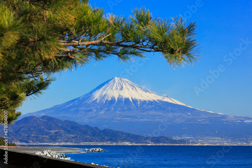 Mt. Fuji in clear sky from Miho Pine Plain , Japan,Shizuoka Prefecture,Shizuoka, Shizuoka January 2018