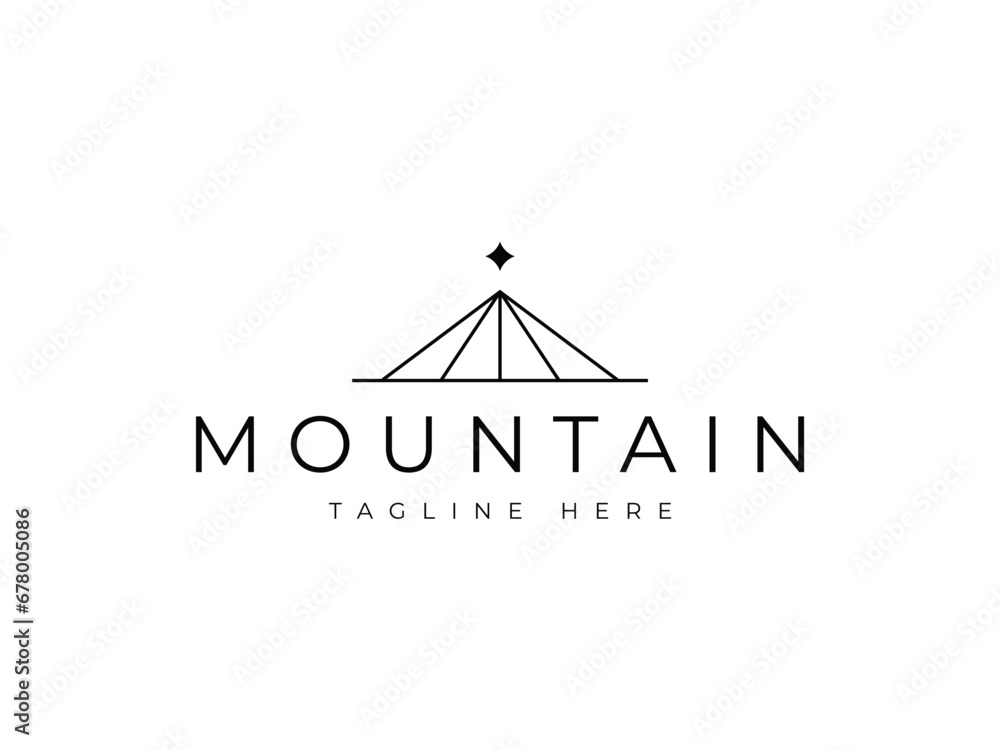 abstract minimal mountain with star line logo design