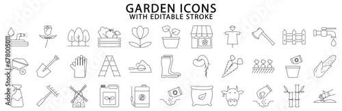 Garden icons. Garden icon set. Garden line icons. Vector illustration. Editable stroke.