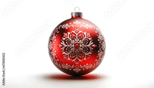Red christmas ball with snowflake isolated on a white background.