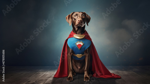 A Dog in a superhero pose, ready to protect