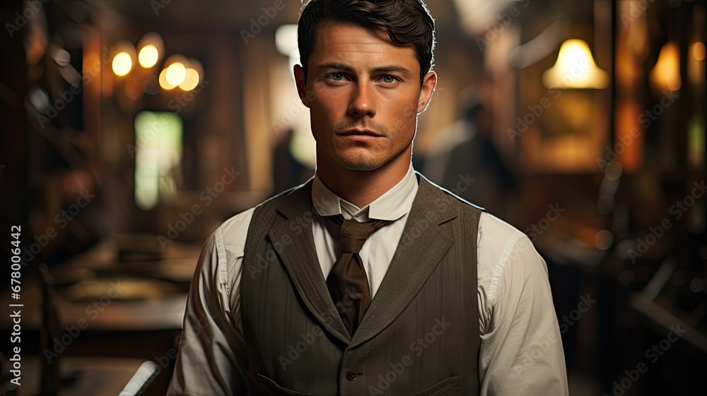 Fototapeta premium handsome guy wearing a vest - set in a western movie