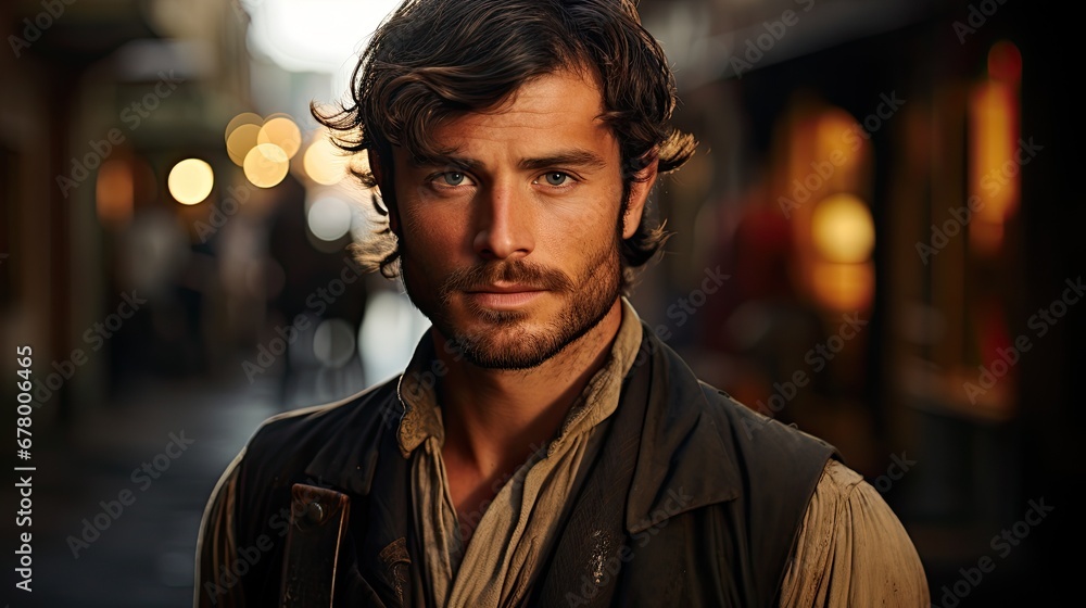 Fototapeta premium handsome guy wearing a vest - set in a western movie