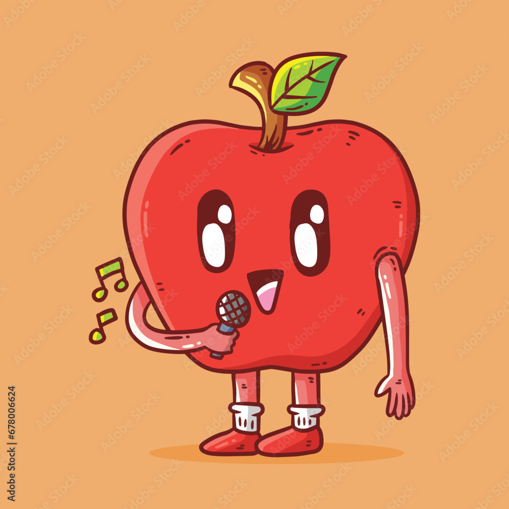Cute happy apple fruit mascot character singing vector cartoon ...