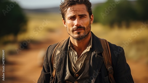 handsome guy wearing a vest - set in a western movie