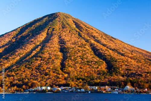 Autumn sunshine Mount Nantai and Lake Chuzenji , Nikko, Tochigi,Tochigi Prefecture,Japan October 2011 photo