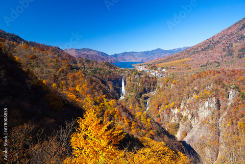 Autumn sunlight Kegon Falls and Lake Chuzenji , Nikko, Tochigi,Tochigi Prefecture,Japan October 2011 photo