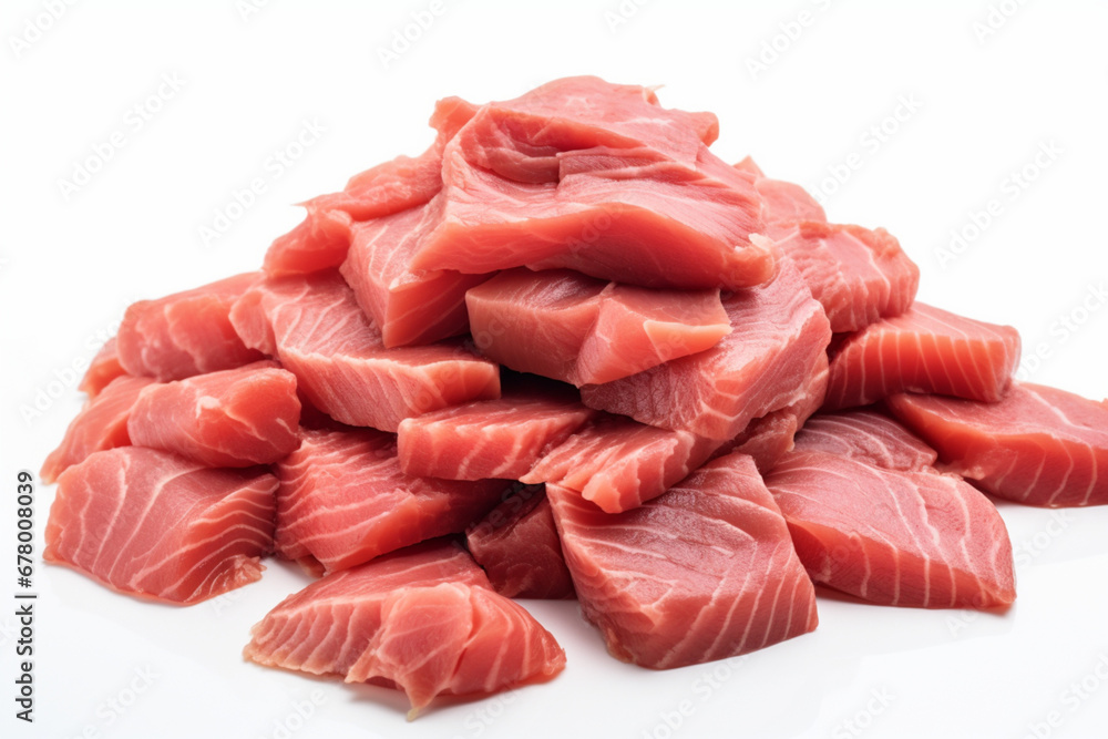 raw tuna pieces with white background