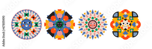 Set of sun in various shapes and objets. Hand drawn vector illustration.