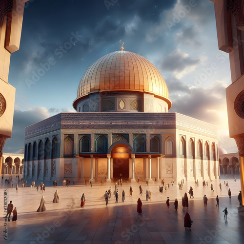 3d Render ai dome of rock al aqsa mosque