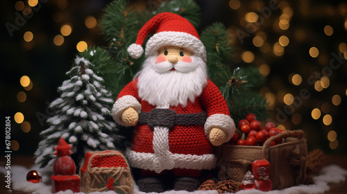 Christmas Knitted Toy Santa Claus with Christmas Tree