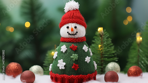 Christmas Knitted Toy Snowman with Christmas Tree
