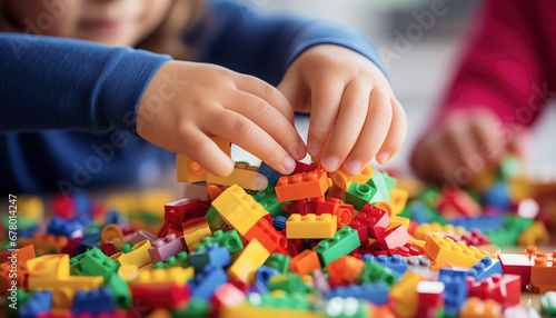 child playing with blocks photo