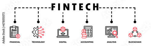 Fintech banner web icon vector illustration concept with icon of financial, technology, digital, accounting, analysis and blockchain