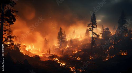 Intense Mountain Forest Wildfire  Dramatic Scenes of Nature s Fury  Environmental Crisis  and Emergency Response. High-Quality Images of Wildfires Devouring the Wilderness. Illustrations Depicting the