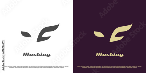 Theater mask logo design illustration. Silhouette head face eyes mask performing arts party circus opera drama fashion beauty carnival stage. Simple flat icon symbol subtle minimalist elegant luxury.