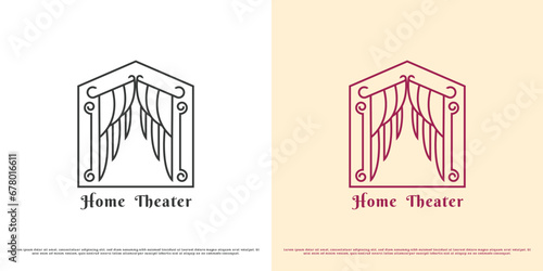 Theater curtain logo design illustration. Silhouette of stage  building architecture performing arts theater drama opera orchestra circus talent performance. Simple minimalist elegant luxury icon.