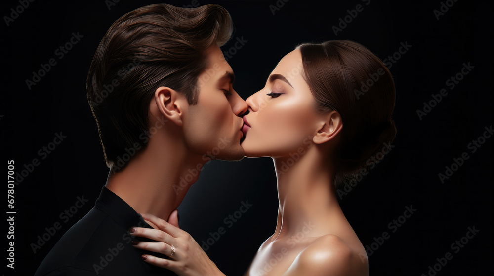 man and woman kissing, love, romance, valentine's day, date, passion, husband and wife, boyfriend and girlfriend, beautiful girl, handsome guy, relationship, people, close-up, black background
