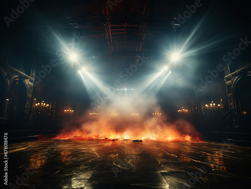 Illuminated Concert Stage with Spotlights and Smoke