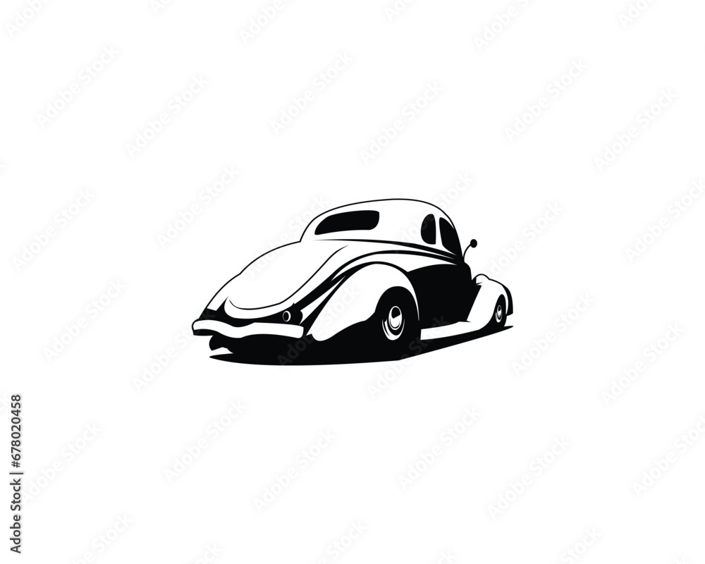 1932 ford coupe logo design. vector silhouette. isolated white background shown from behind. best for logo, badge, emblem, icon, sticker design. available in eps 10
