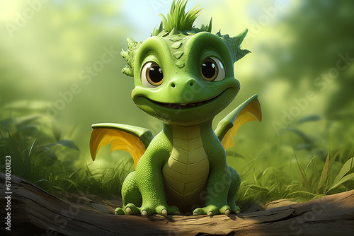 Cute cartoon green dragon with big kind eyes © Ksenia Belyaeva