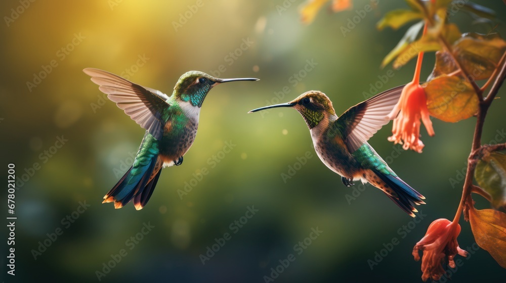 Fototapeta premium Fly detail, moving wings. White-bellied Woodstar, hummingbird. Bird from Tandayapa, Ecuador. Flying hummingbird in tropical forest.