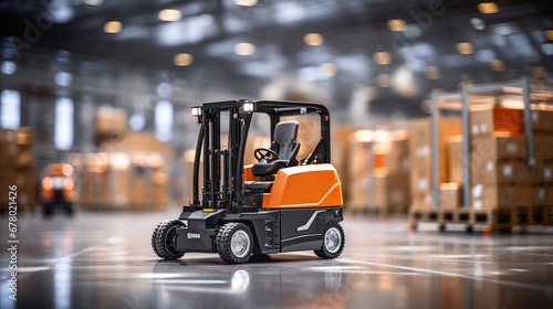 Forklift loader in warehouse. Logistics and transportation concept.