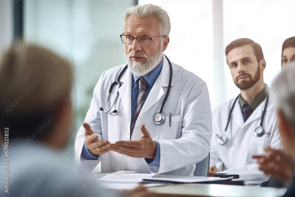 Médico dando conferencia en un hospital