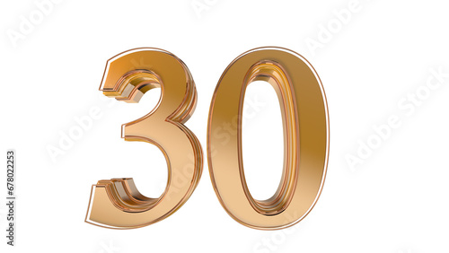 Gold glossy 3d number 30
