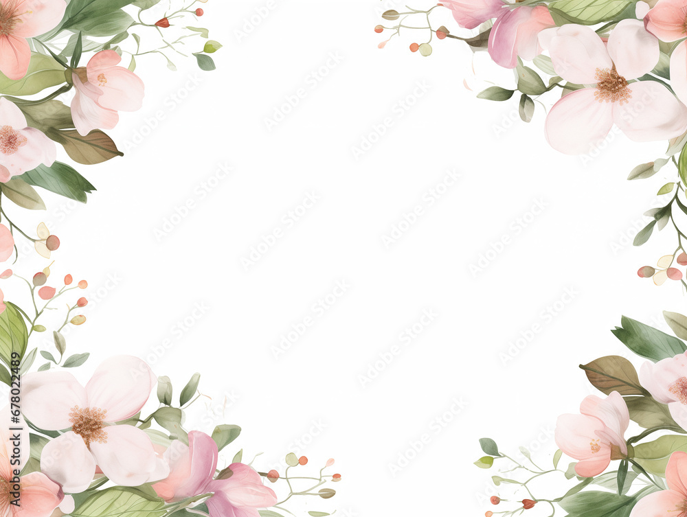 Watercolor sakura wreath, background for text. Greeting or invitation card