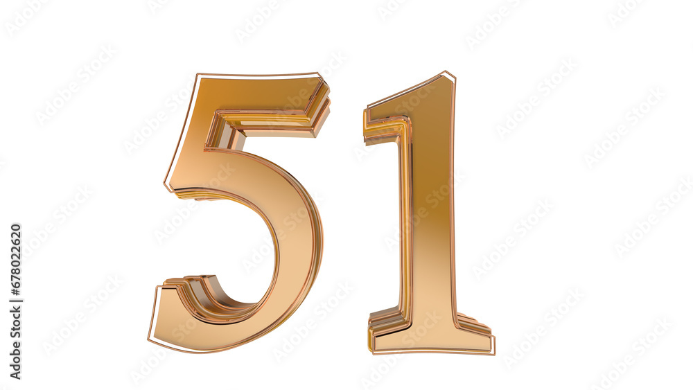 Gold glossy 3d number 51