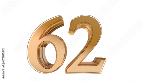 Gold glossy 3d number 62