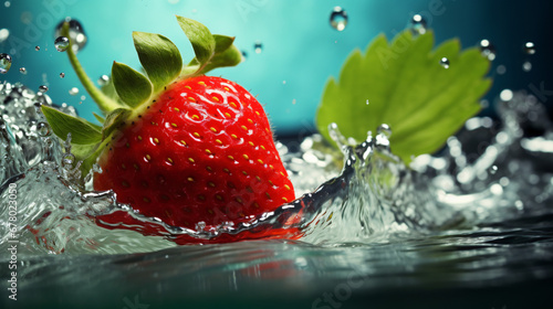 A strawberry splashing into the water