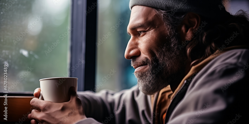 Coffee and Thoughts: Man Looks Out the Window Coffee and Thoughts: Man Looks Out the Window