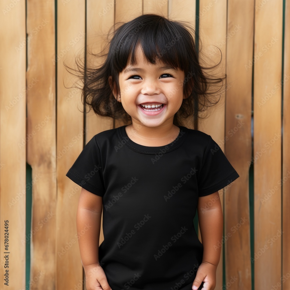 Little asian girl wearing empty blank t-shirt for design mockup