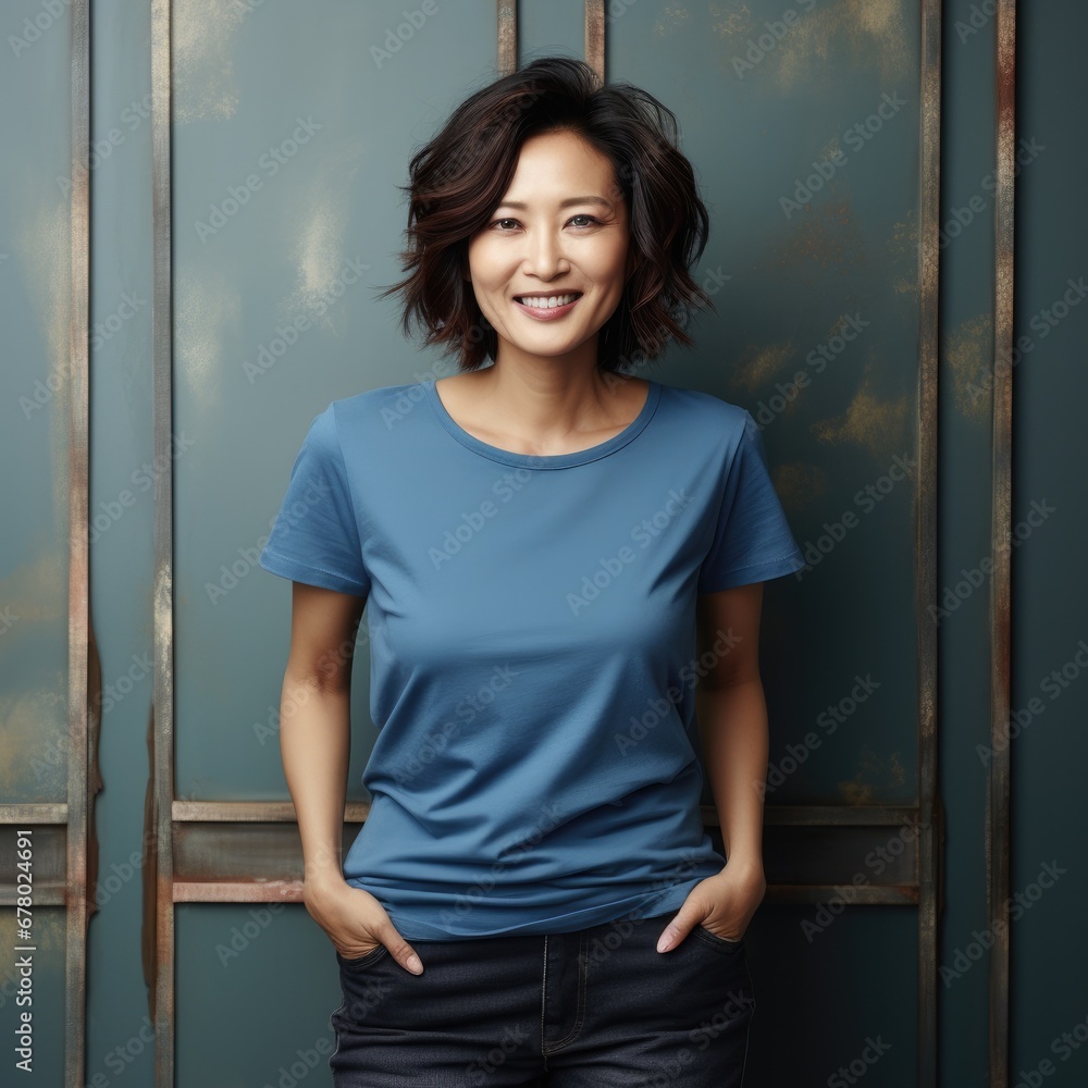 A beautiful Asian woman wearing blank tshirt for mockup A beautiful Asian woman wearing blank tshirt for mockup
