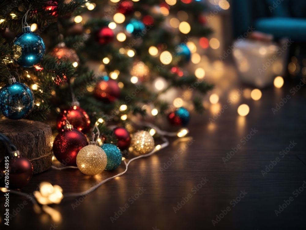 lighted christmas lights on wooden background frame	