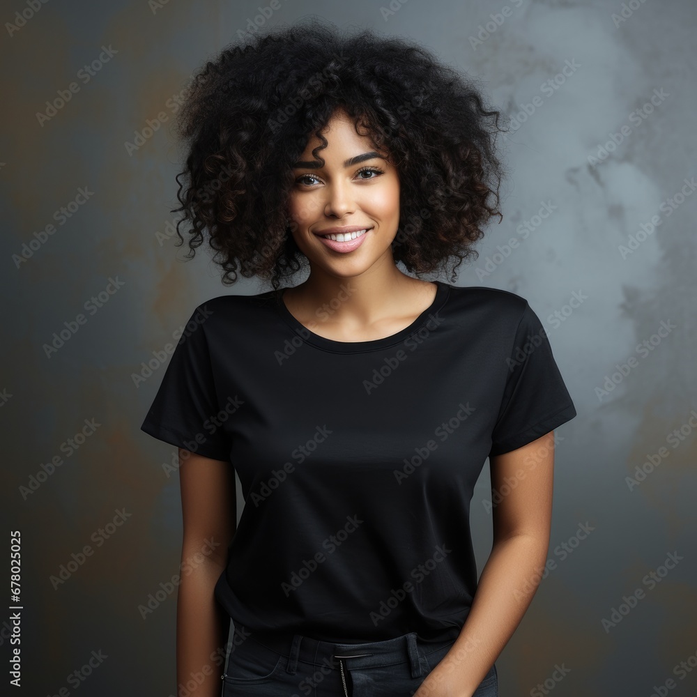 Black woman wearing blank empty t-shirt for mockup Black woman wearing blank empty t-shirt for mockup